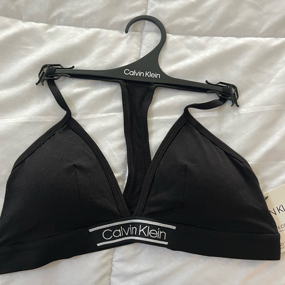 Black Calvin Klein triangle bralette.